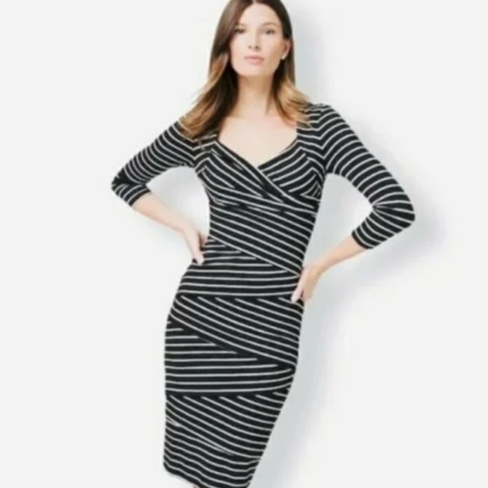 WHBM Instsntly Slimming Black & White Stripe Bandage Dress Size 2